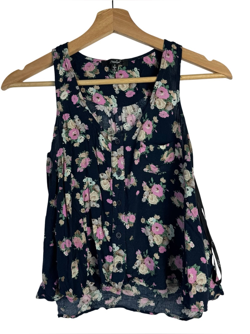 Papaya Navy Blue & Pink Floral Button Down Tank Top S